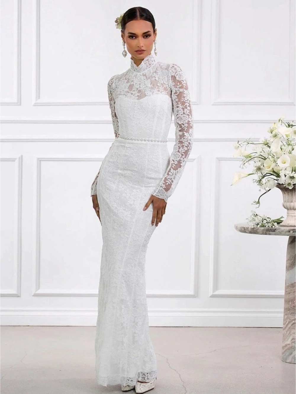 The Jules Dress in White Chantilly Lace